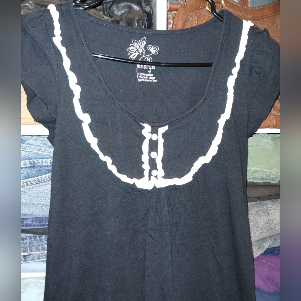 Energie Black Ruffle Trim Peplum Tee -size  Medium - Picture 8 of 16